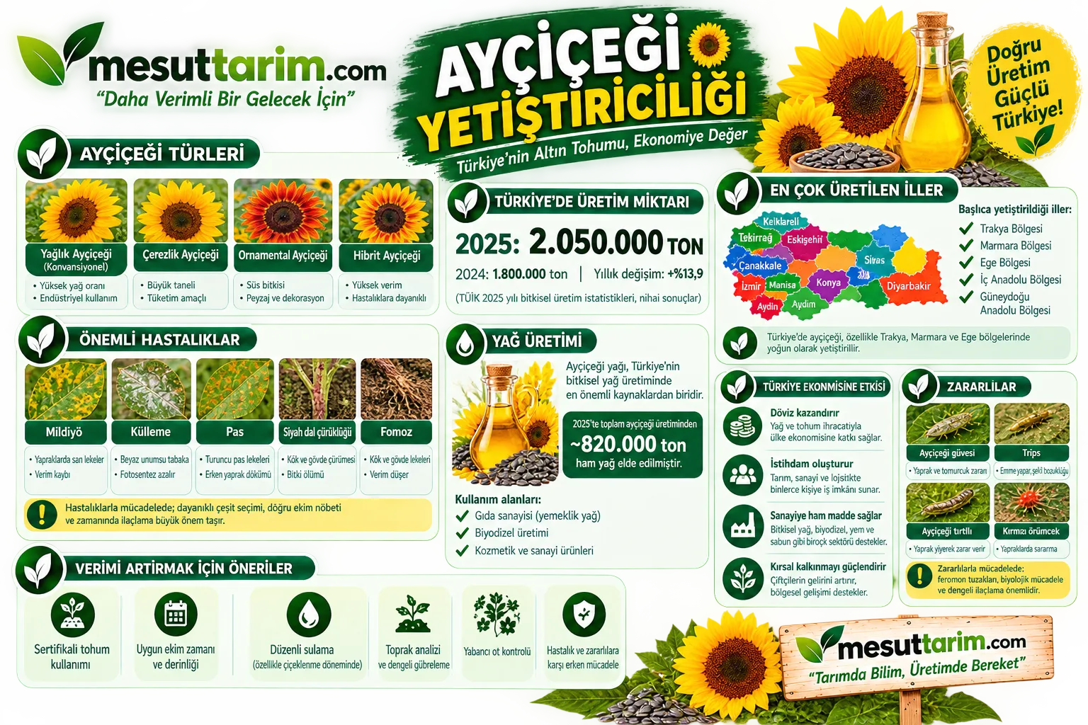 Ayçiçeği Yetiştiriciliği: Ekim, Sulama, Gübreleme ve Verim