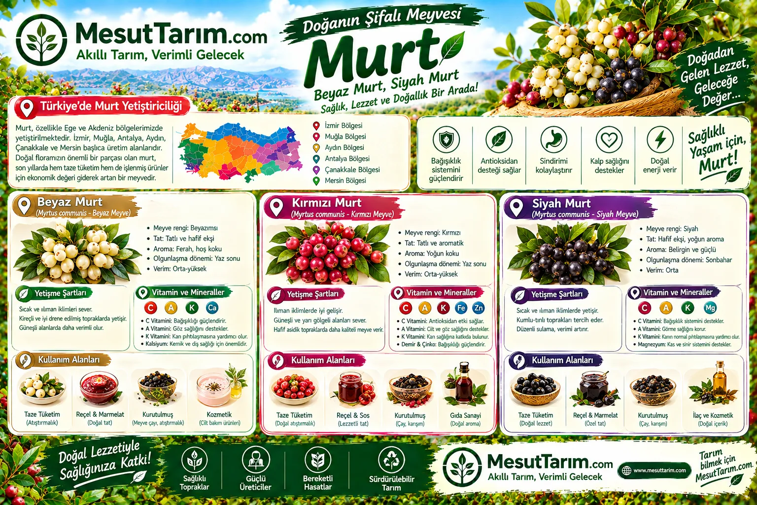 Murt (Mersin) Yetiştiriciliği: Beyaz Murt, Siyah Murt ve Çeşitleri