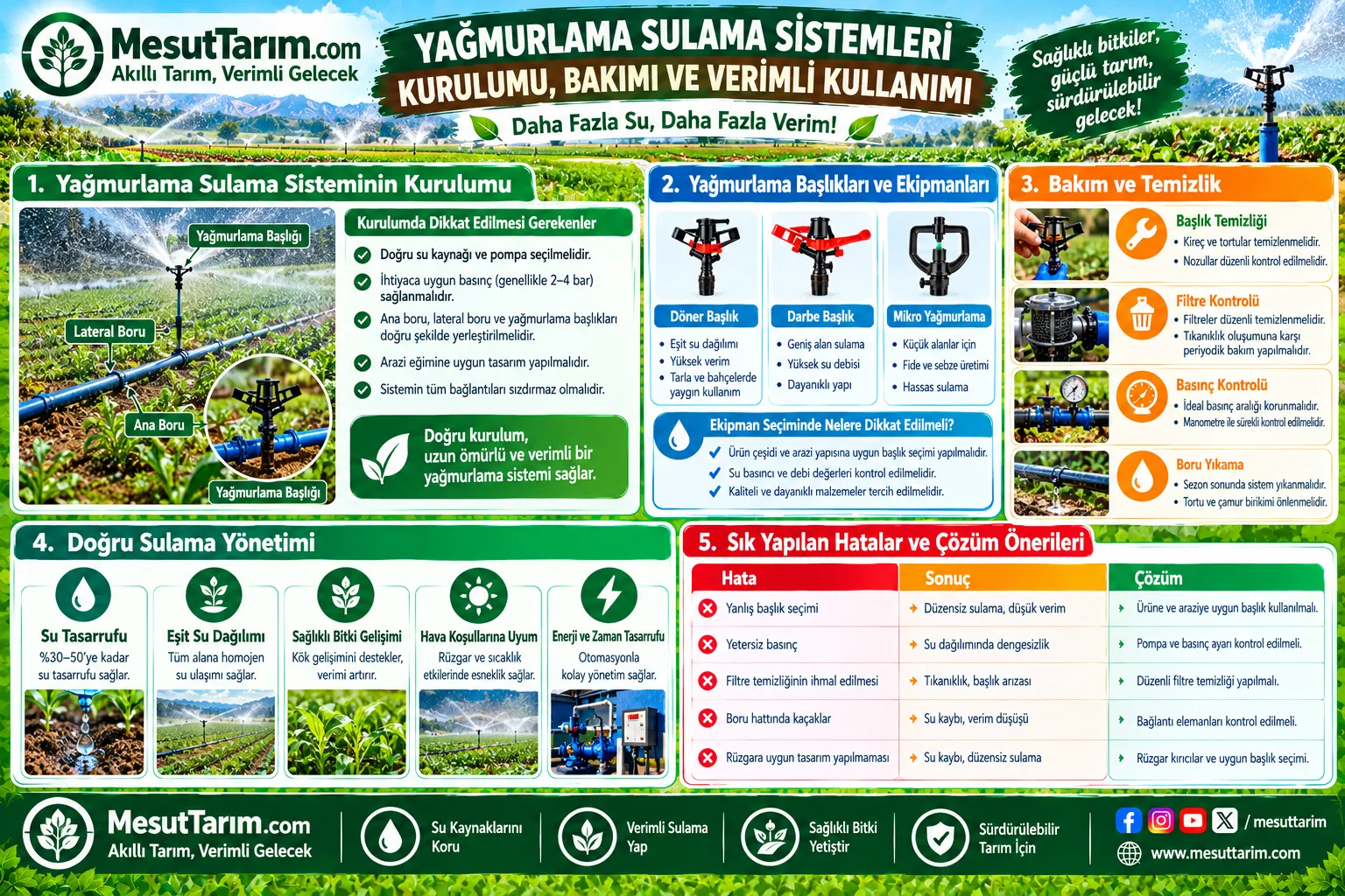 Yağmurlama Sulama Sistemi Kurulumu, Filtreleme ve Bakım Rehberi