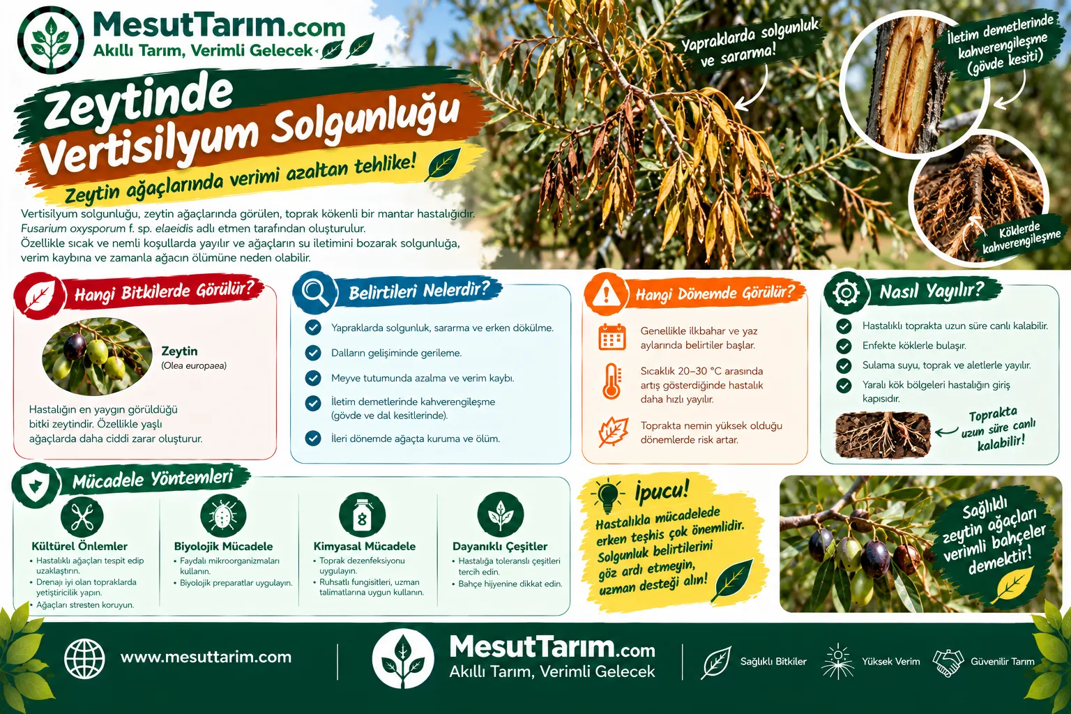 Zeytinde Vertisilyum Solgunluğu: Belirtileri, Nedenleri ve Mücadele Yöntemleri